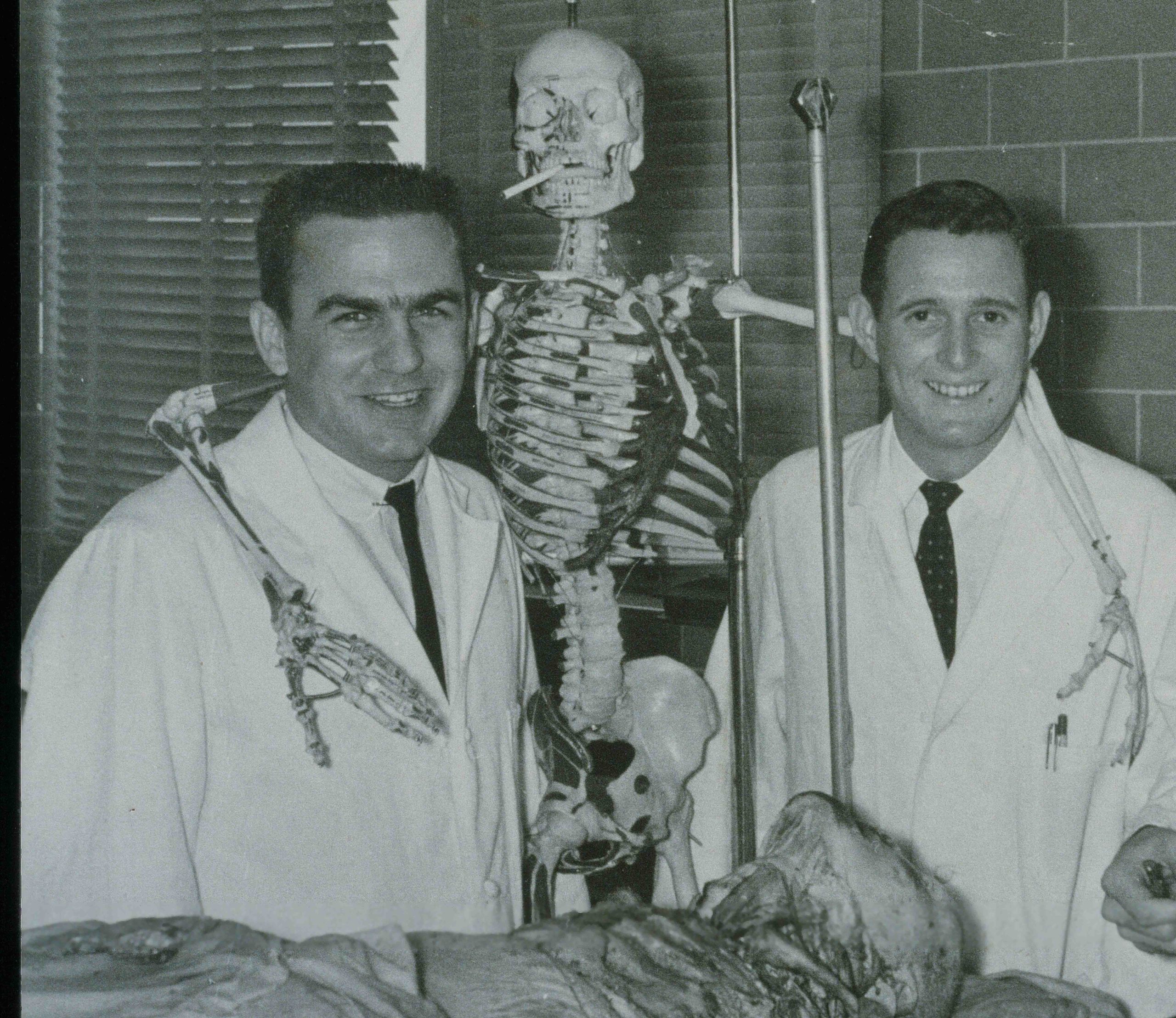 Tom. Don Payne, Brad Reeves anatomy lab with cadaver